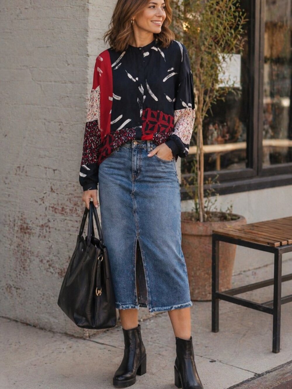 Refined! Joie Silk Multi-Fabric Band Collar Blouse